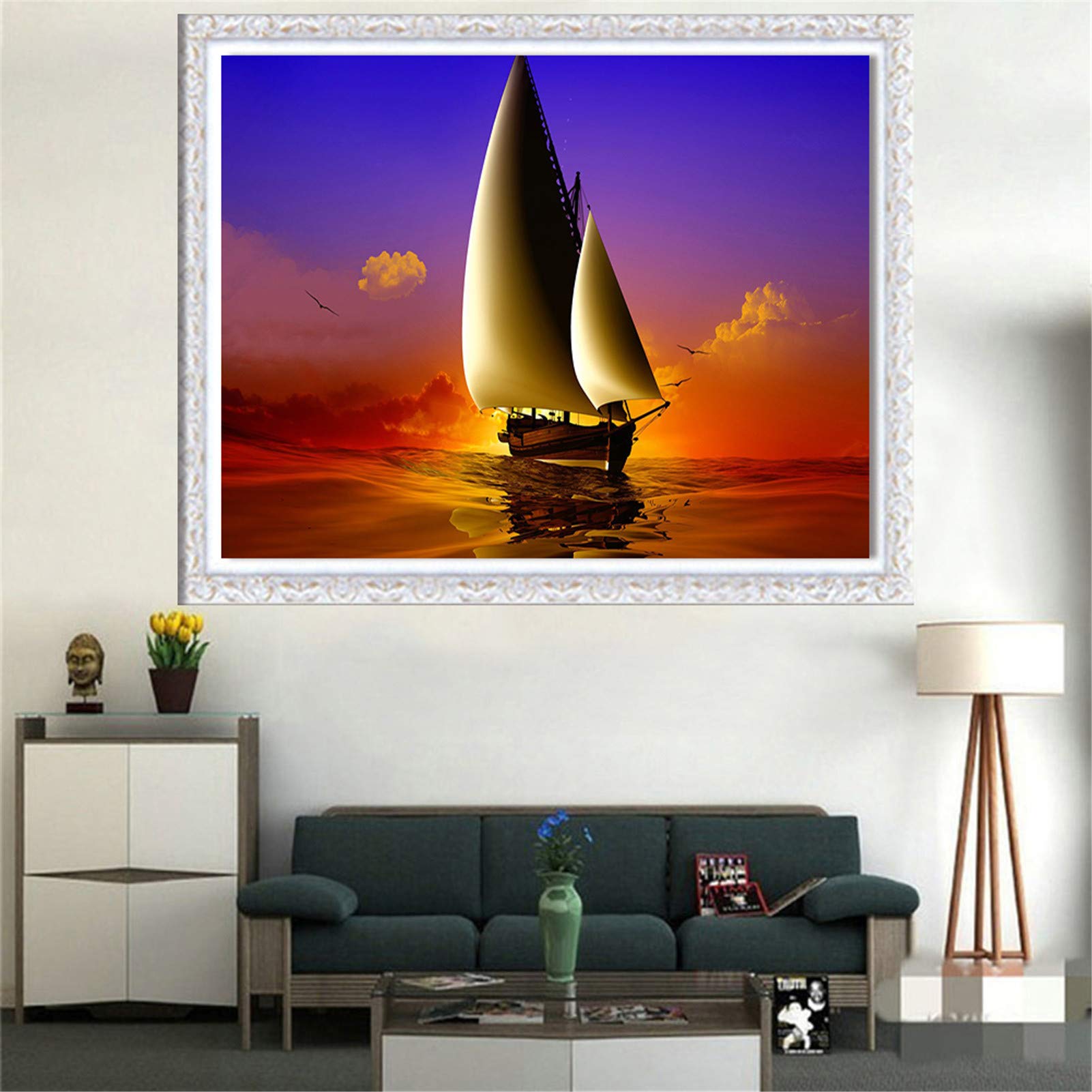 Fai Da Te Barca A Vela 5D Pittura Diamante Trapano Rotondo Completo Paesaggio Diamante Ricamo - 6