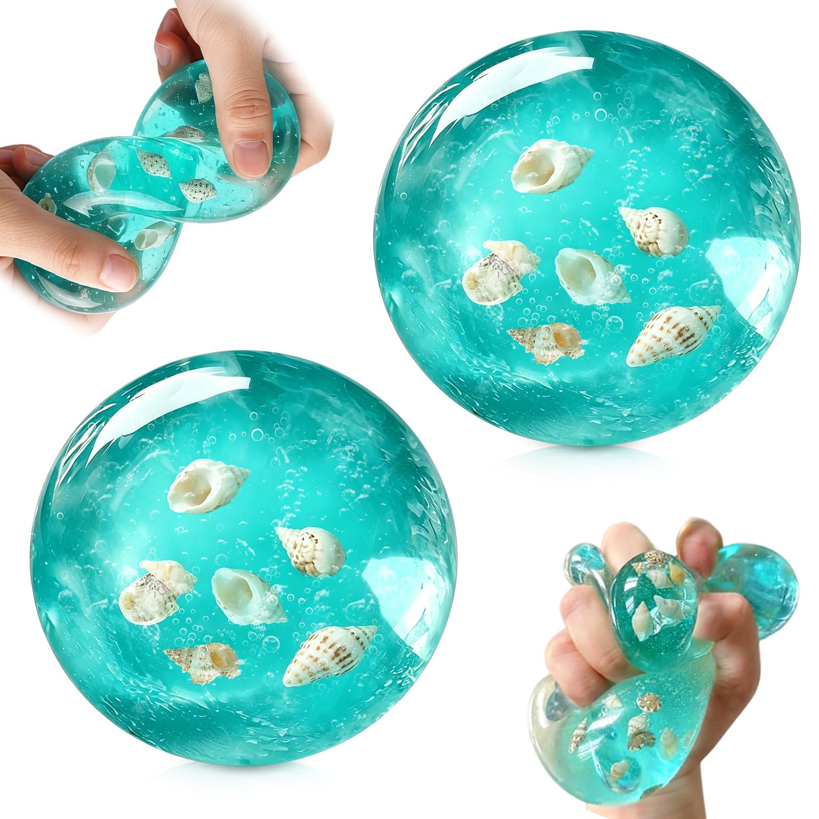 2PCS Stress Balls, Squishy Fidget Toys with Sea Shells Inside, Squishy Toys for Anxiety Relief, Stress Balls for Adults Fun Office Decor & Novelty Gift, Autism Presents Focus & Relaxation, Prizes