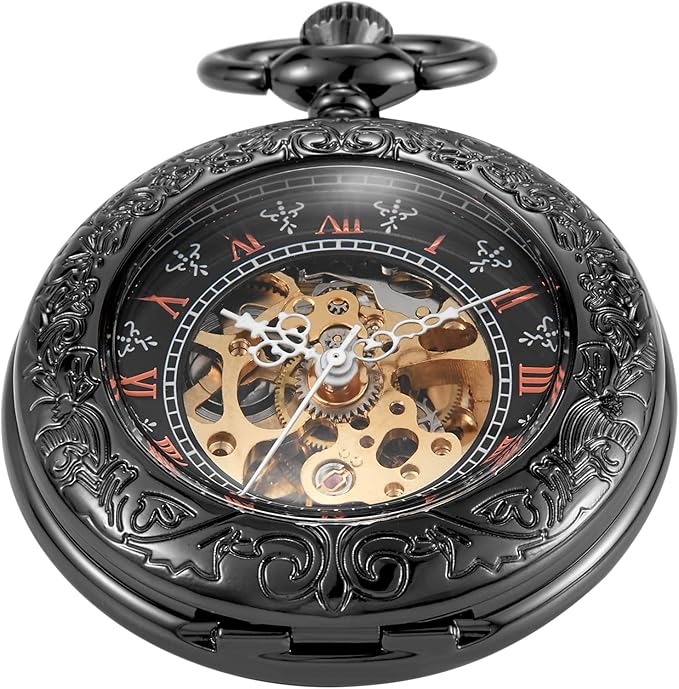Tiong Black Transparent Cover Design Mechanical Pocket Watch, Men's FOB