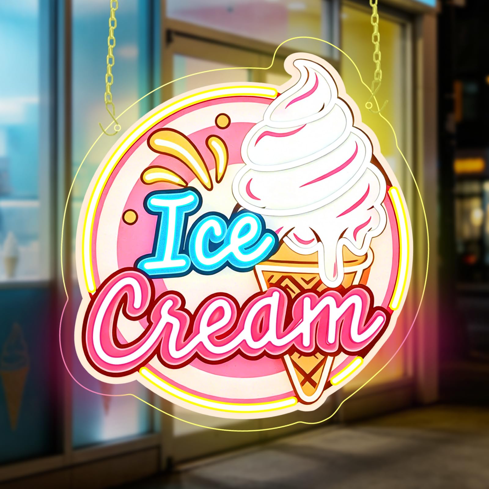 Ice Cream Neon Light Sign LED Neon Sign for Wall Decor Cute Light Up Signs Dimmable USB Powered for Ice Cream Bakery Parlors Snack Shops Cafes for Summer Vibes Bars Parties Window
