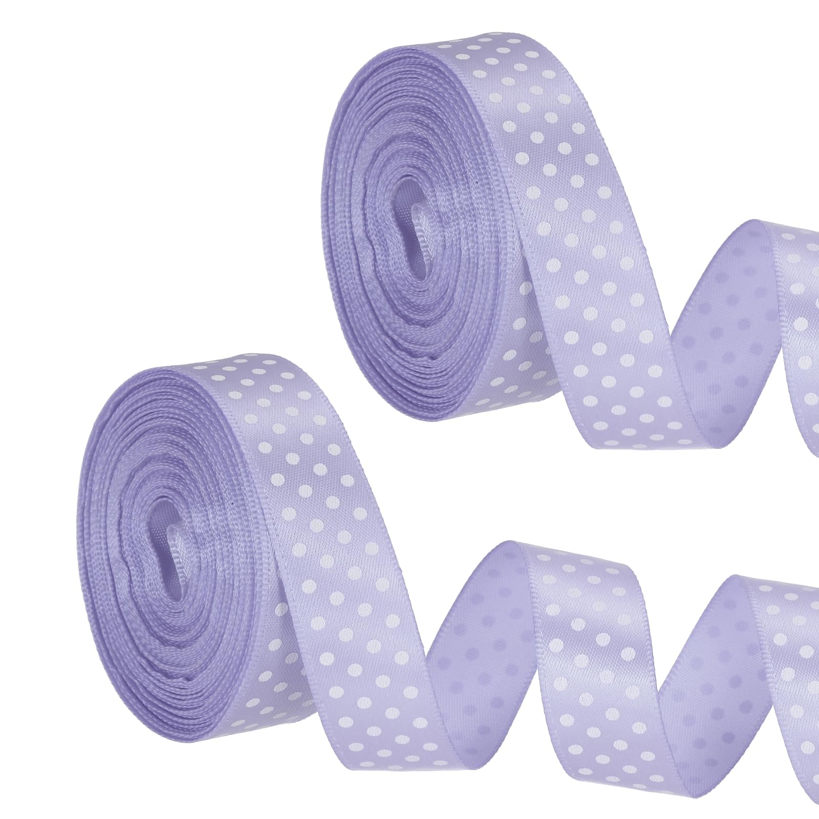 PATIKIL Polka Dots Grosgrain Ribbon (1.6cm x 9m, Light Purple)(2Roll) Fabric Ribbons Bow Decoration with White Polka Dot, Suit for Flower Bouquet/Gift Wrapping/Party Decor/Bows Making