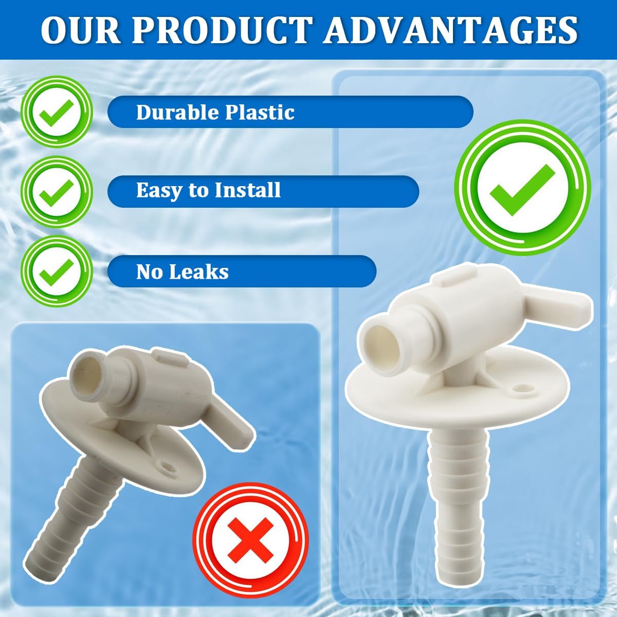 1pcs RV Camper Drain Valve Plastic for Fresh Water Tank Drain, Replacement Water Drain Valve 3/8" or 1/2" Dual Barb with Flange