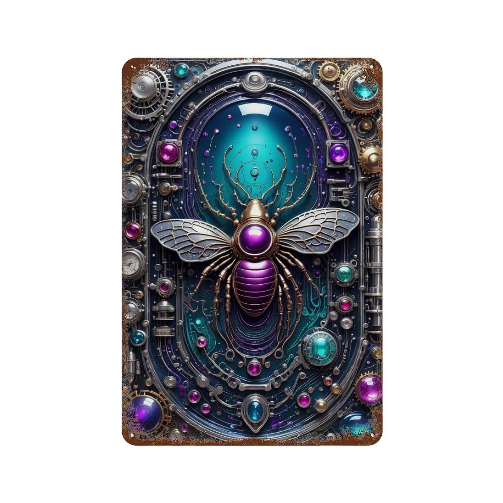 Steampunk Mechanical Bee Aged Metal Wall Plaque 11.8"x7.9", for Office, Studio And Wall Decor, Novelty Wall Decor