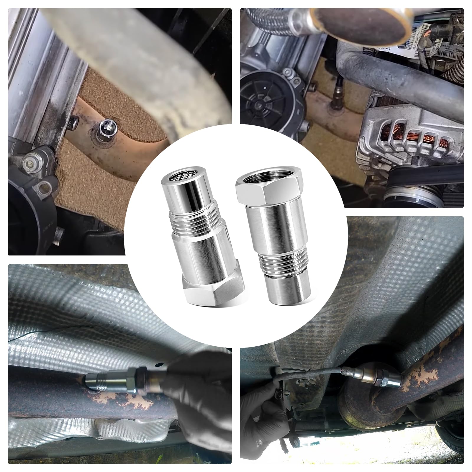 Adapter sondy lambda M18x1,5 - Zestaw 2 przedłużek czujnika tlenu O2 45 mm ze stali nierdzewnej z wbudowanym filtrem, kompatybilny z autami benzynowymi i Diesla, akcesorium do układu wydechowego
