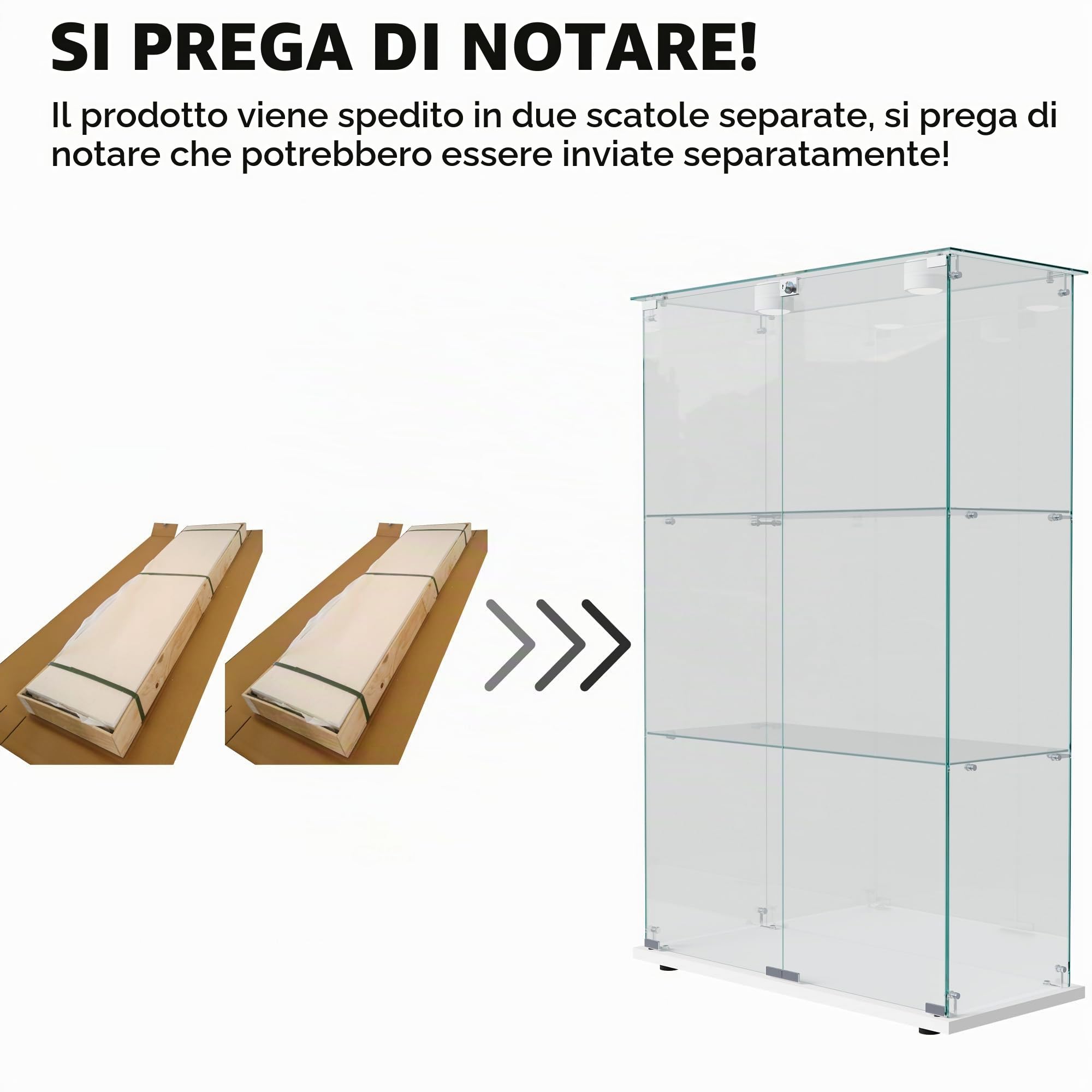 Vetrina in vetro con luci a LED, armadio EE, 3 ripiani e 2 porte, per collezione, camera da letto, soggiorno e sala da pranzo, 123 x 78,5 x 35 cm