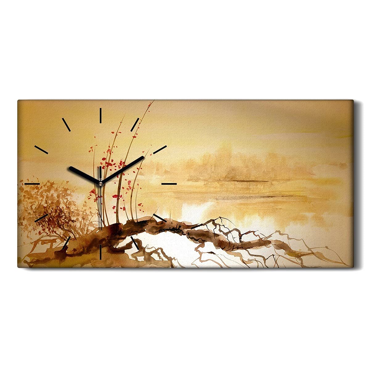 Fini le bruit avec cette horloge silencieuse sur toile abstrait aquarelle 60x30cm