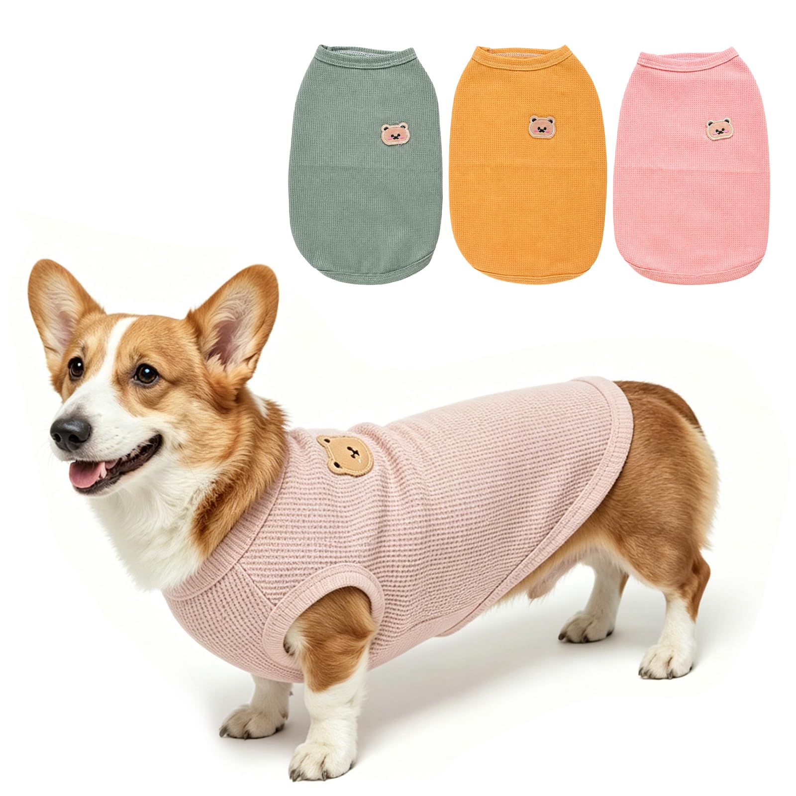 3 Pack Dog Clothes for Small Medium Dogs, Summer Breathable Dog T Shirt, Lightweight Sleeveless Puppy Vest, Stretchy Dog Jumper Pet Apparel (Yellow, Pink, Green)