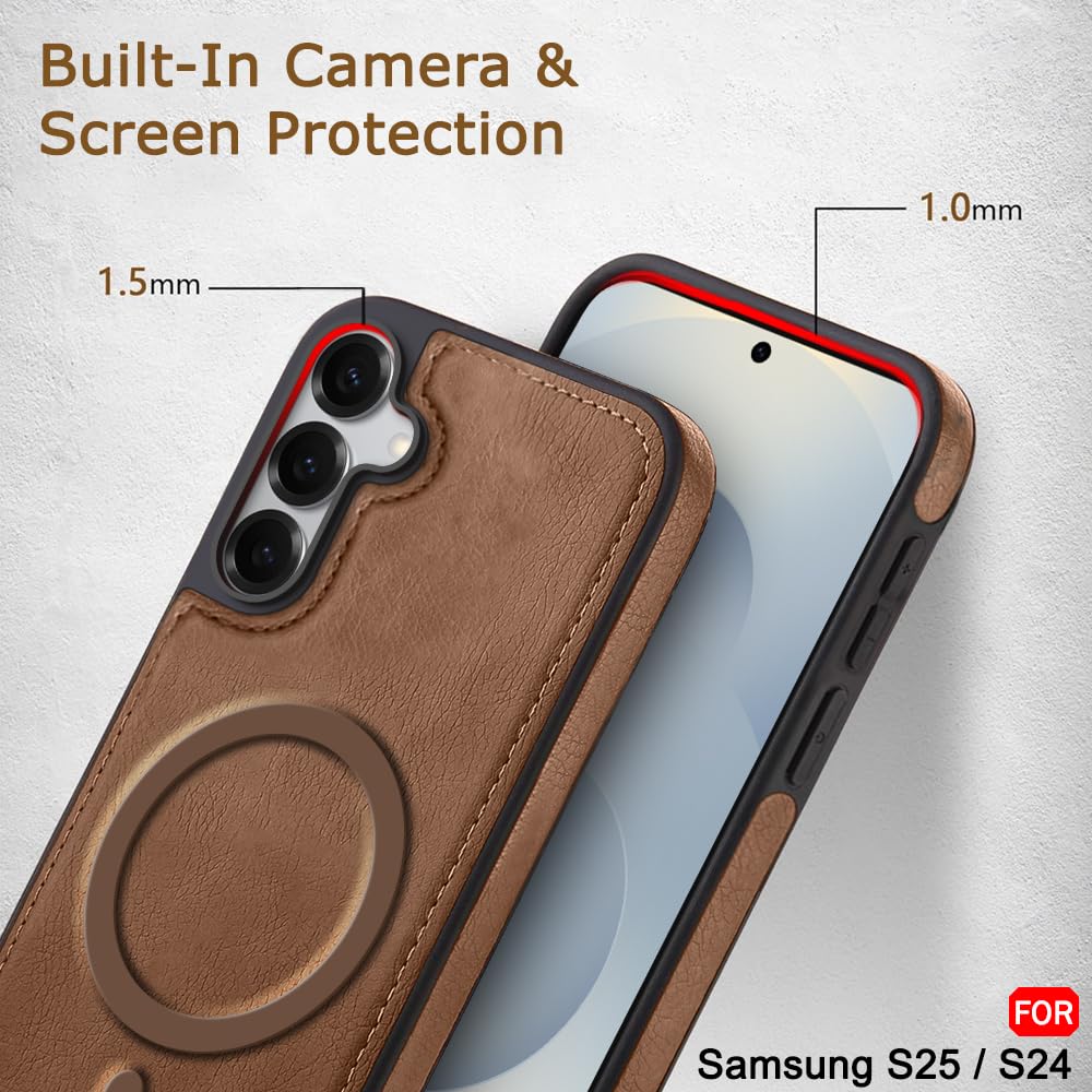 TheGiftKart Genuine Leather Finish Back Cover Case for Samsung Galaxy S25 / S24 5G | Raised Edges for Camera & Screen Protection | Shockproof Stunning Minimalist Design (MagSafe Compatible, Brown) — Amazon image 5