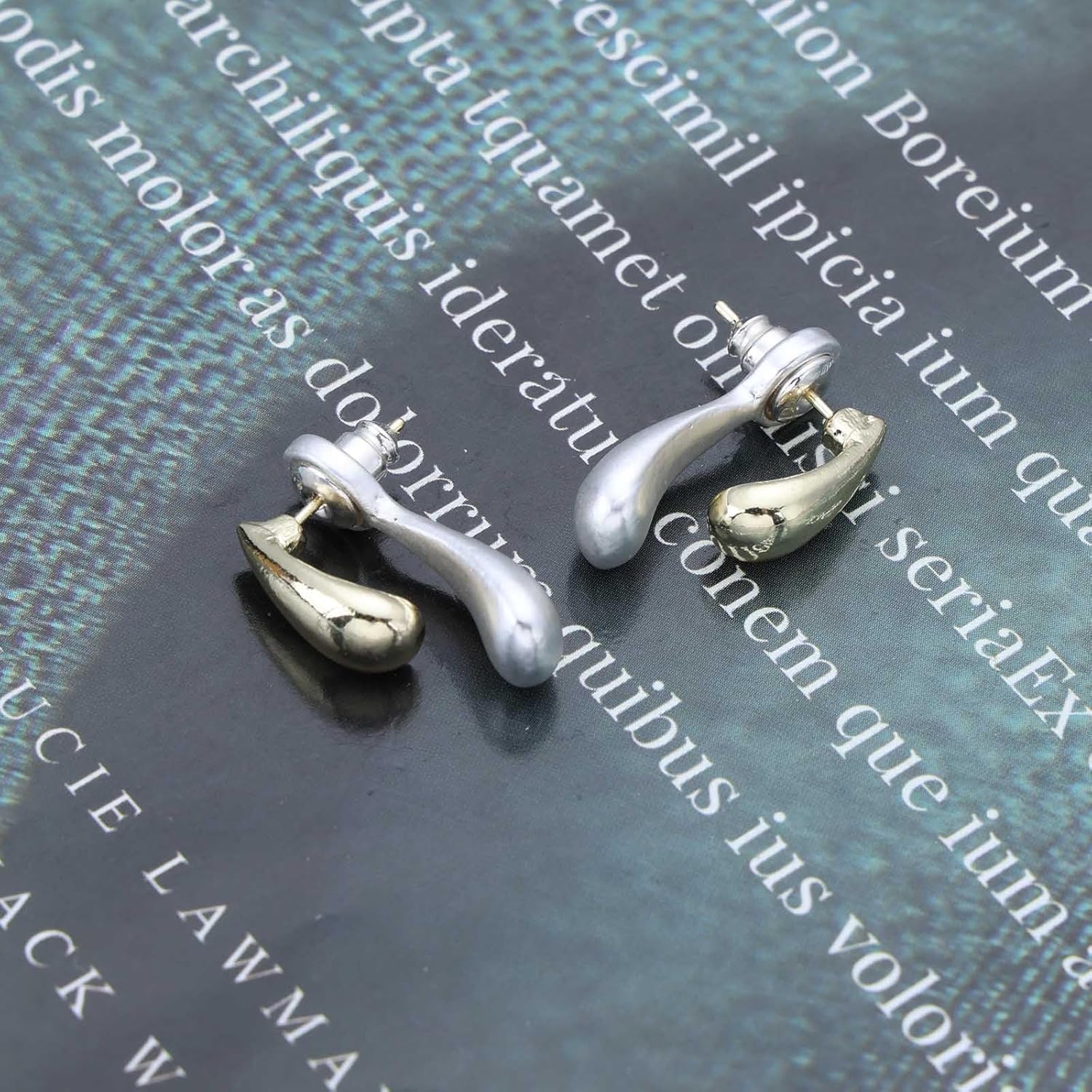 Teardrop Ear Jacket Earrings Two-tone Tear Front Back Earrings Gold Silver Geometric Curve Stud Earrings Double Teardrop Statement Earrings Jewelry for Women - Image 3