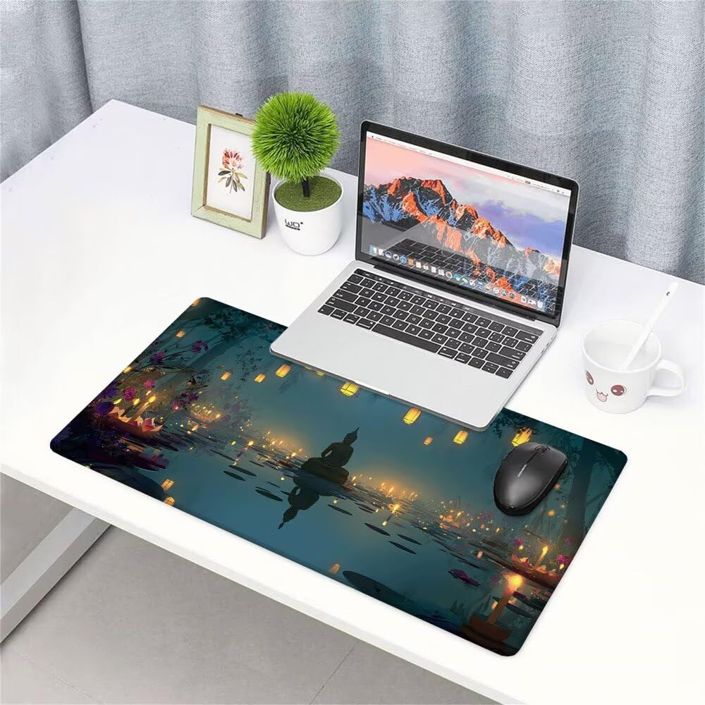 Alfombrilla de Mouse para Juegos, Nero, XXL, Antideslizante, Impermeable, Diseño de Statua di pietra, Extendido, Grande, 1400x600x3mm, para PC, Laptop, Ufficio, Famiglia d-339