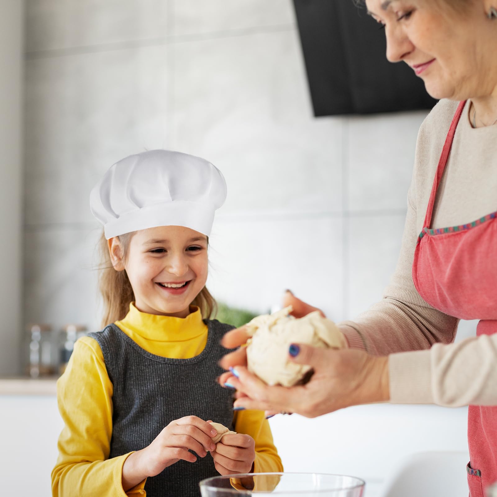 Lot de 2 toques de chef enfants en coton blanc réglables accessoires cuisine