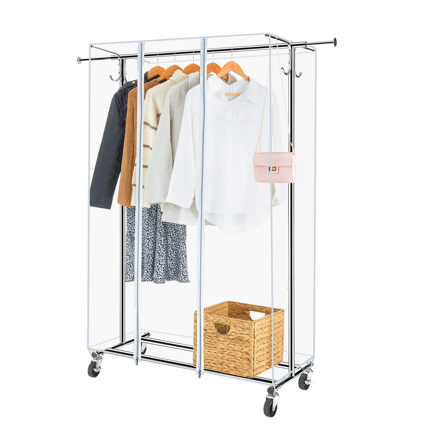 GREENSTELL Clothes Rack with Cover, Adjustable Garment Rack with Wheels