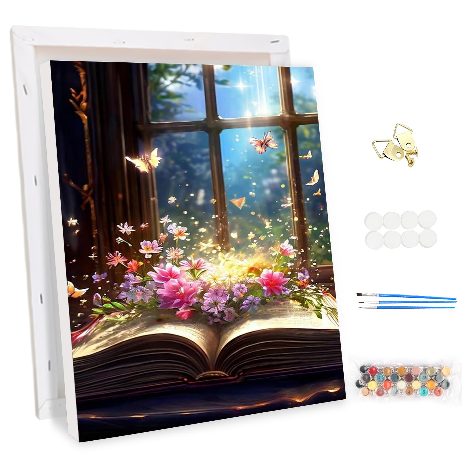 MEIYUDA DIY Paint by Numbers for Adults with Frame Butterfly, Book Paint by Numbers Kits, Arts and Crafts for Beginner Drawing Paintwork Wall Art 30x40cm