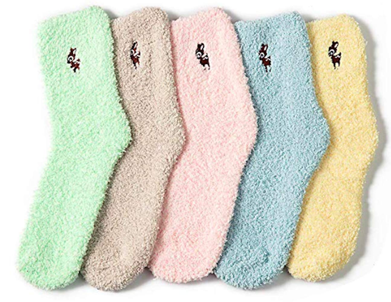 ELLITE Womens Premium Soft Fuzzy Solid Stripes Winter Warm Cozzy Microfiber Crew Home Socks Ladies Crew Socks size 9-11 - - One Size