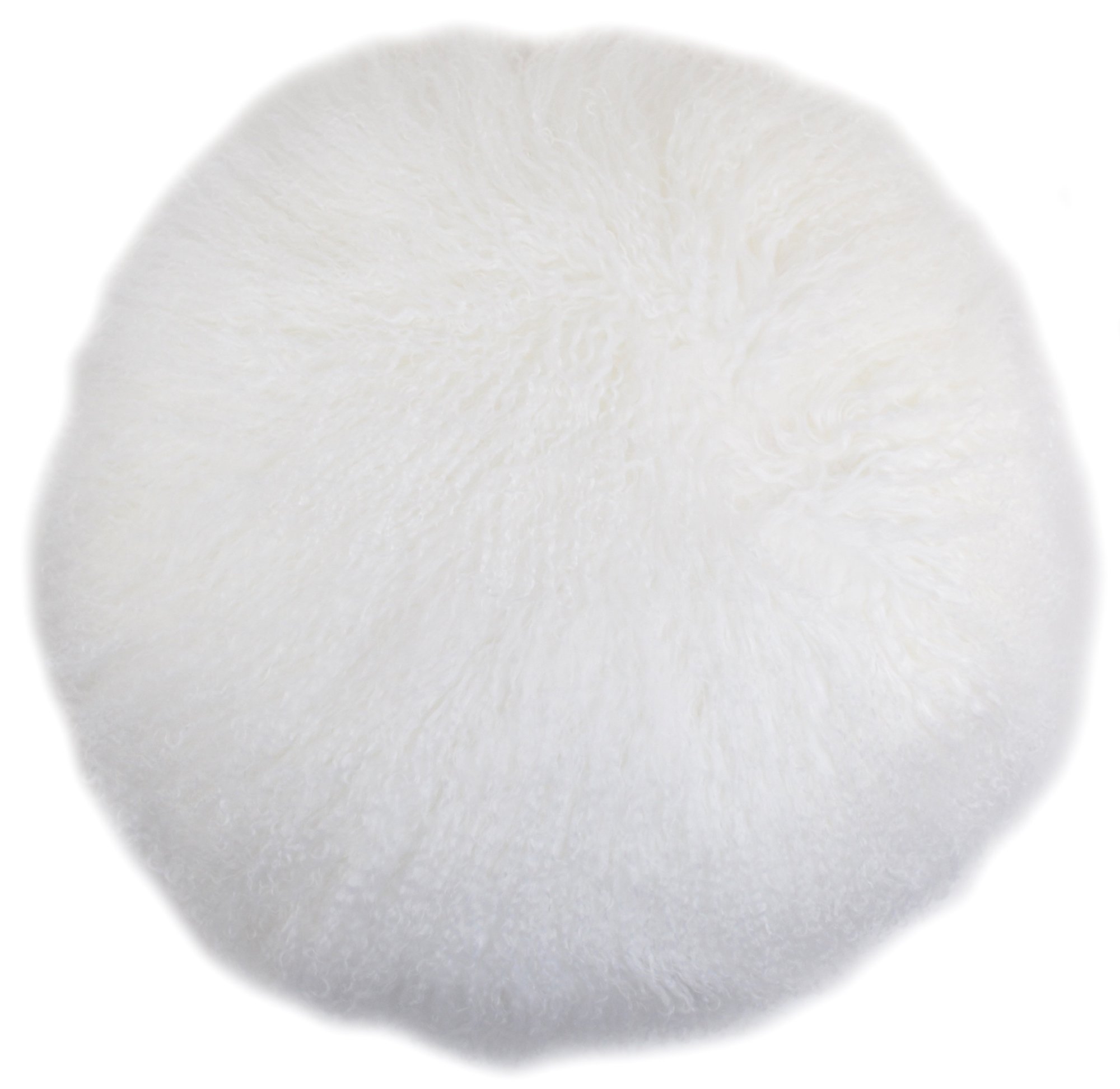 SNUGRUGS Round Mongolian Long Curly Wool Sheepskin Cushion & Cushion Inner, White, Round 40cm