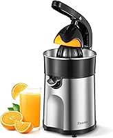 Reemix Electric Citrus Juicer Squeezer - 85W Dual Interchangeable Cones for Oranges, Lemons, Grapefruits - Brushed Stainless Steel, Easy Clean (Black/Silver)