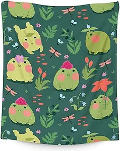 Mercuryelf Frog Throw Blanket - Soft, Fuzzy & Warm - 60x80 Inches Flannel Blankets for Bed, Couch - Dark Green Cute Throws Gift for Adults