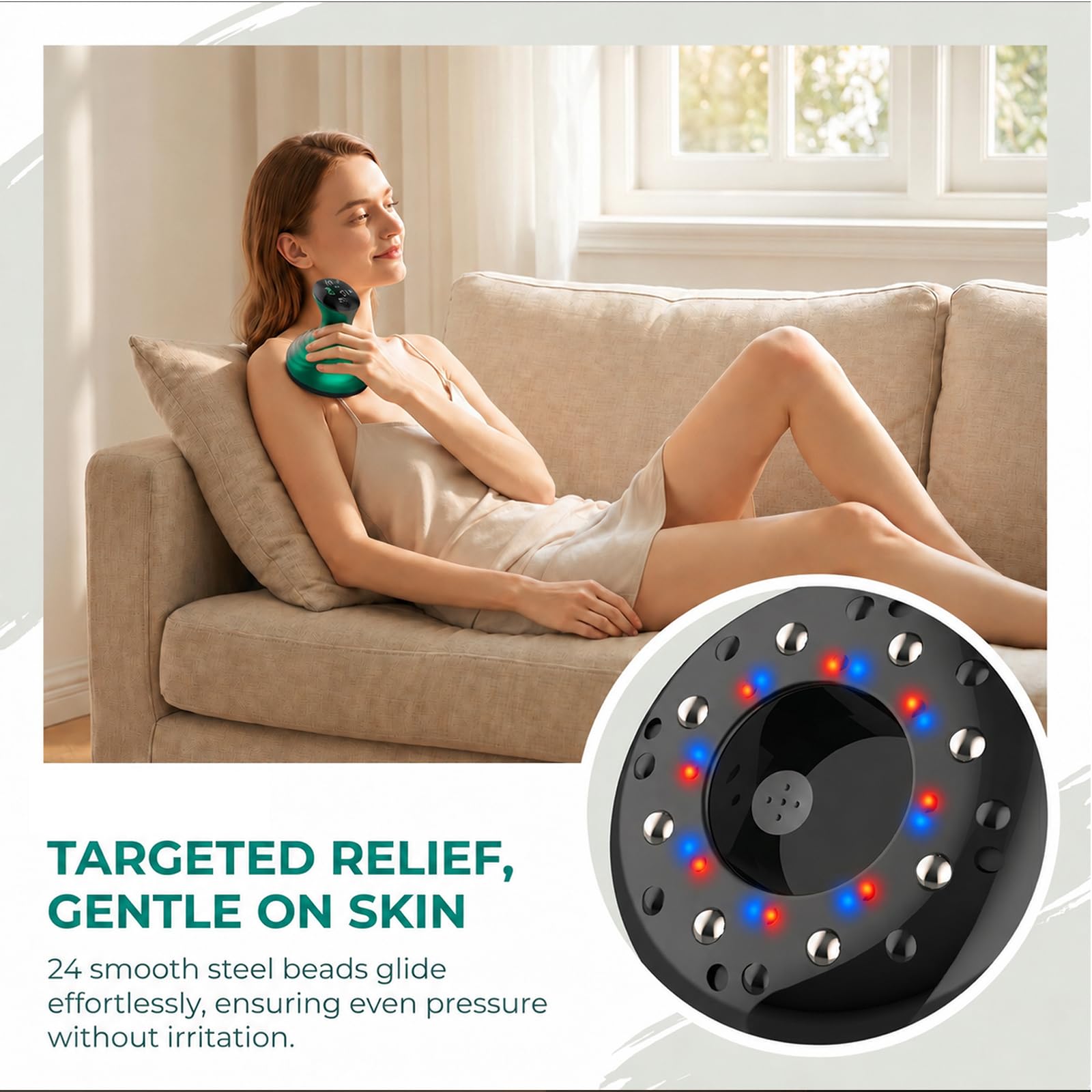 Masajeador Anticelulítico Eléctrico 5en1, Ventosa de Masaje con Calor e Infrarrojos, 9 Niveles de Aspiración, Pantalla LED, Para Muslos, Abdomen, Brazos (Blanco Perla)
