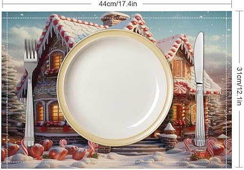 Miniatura 2 de Juego de 2 manteles individuales de Candy Cane House, Gingerbread Man, Merry Christmas Gingerbread Café, antideslizantes, resistentes al calor,