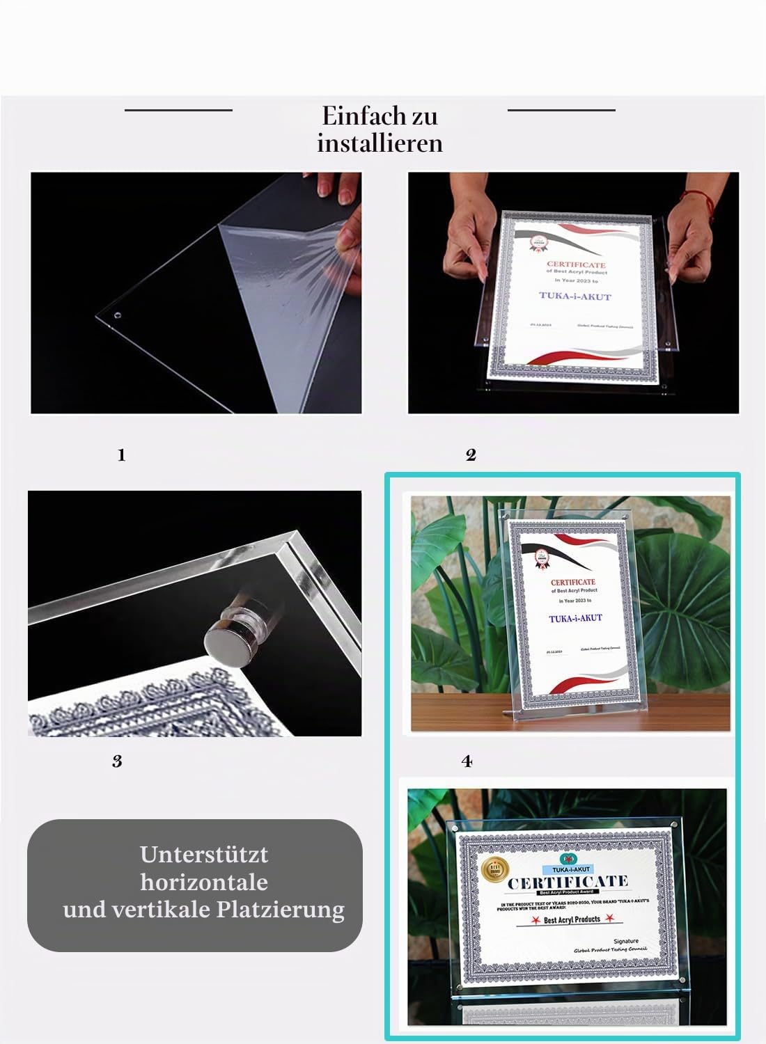 TUKA-i-AKUT 2X Acryl Bilderrahmen Rahmenlos für A4 Flyer, Doppelte Acryl Panel Kristallklar, Desktop Flyerstander Fotorahmen Display Rahmen für Familienfoto Zertifikat Poster, UV-Schutz, TKD9400-A4-2x