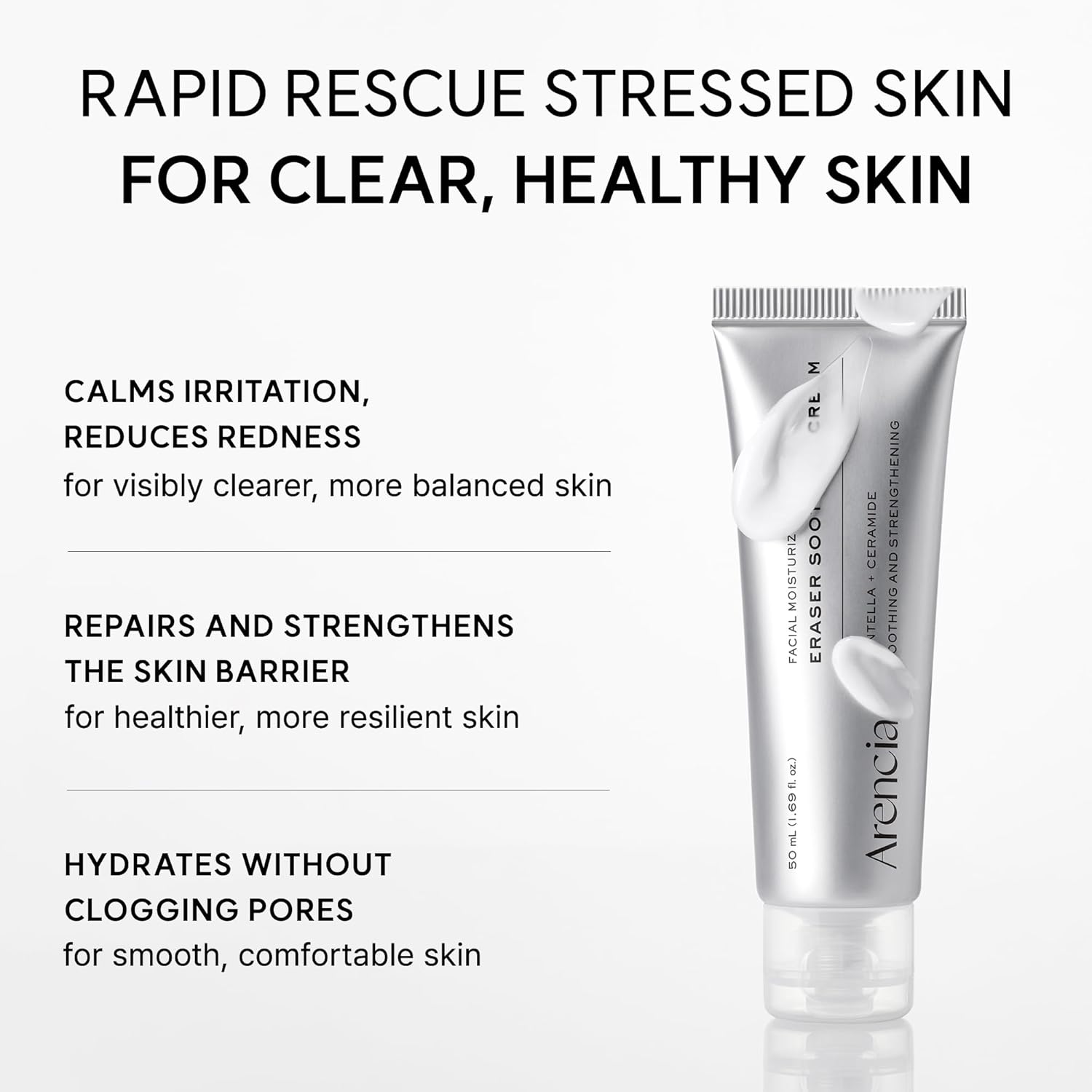 ARENCIA Eraser Soothing Cream, Facial Moisturizer with Centella & Ceramide, Hydrating Face Cream for Sensitive Skin, Lightweight Barrier Support, 50ml / 1.69 fl oz