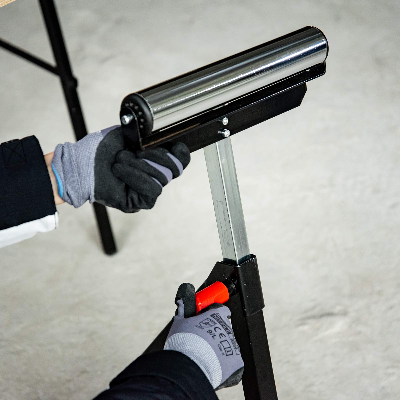 HOMCOM Rollenbock, Rollenauflage, Höhenverstellbares Arbeitsbock, Rollenständer, Hiflsbock, Stützbock, bis 90 kg, Metall, Schwarz, 44 x 50 x 68-110 cm