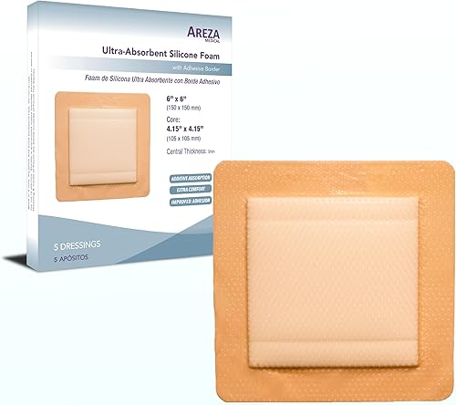 Miniatura 1 de Areza Medical - Apósito de espuma de silicona ultraabsorbente con borde adhesivo impermeable 59in x 59in 59in x 59in almohadilla central de espuma
