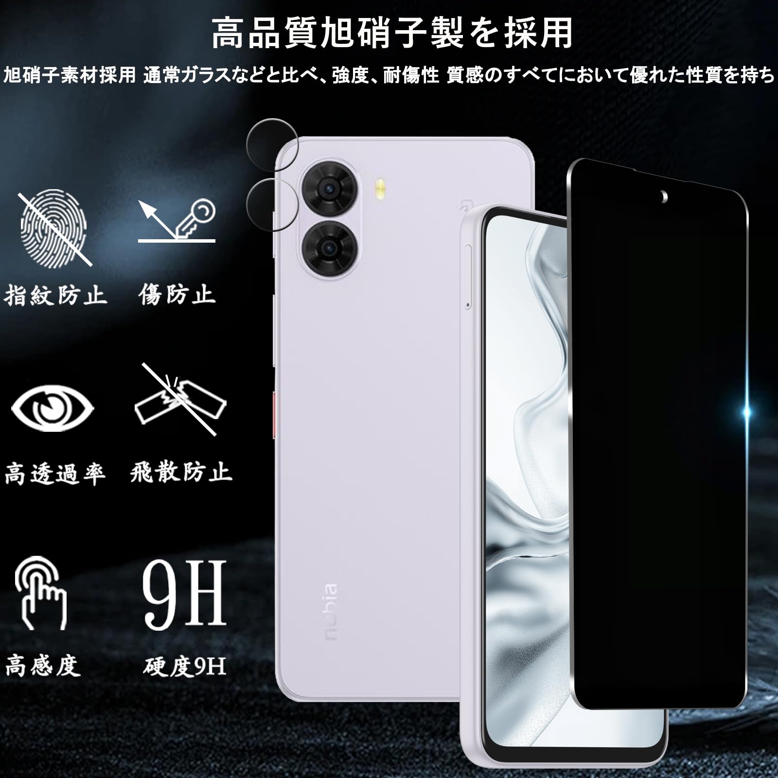 Amazon.co.jp: 【2+2枚】nubia s2 保護フィルム 180°覗き見防止 ヌビア