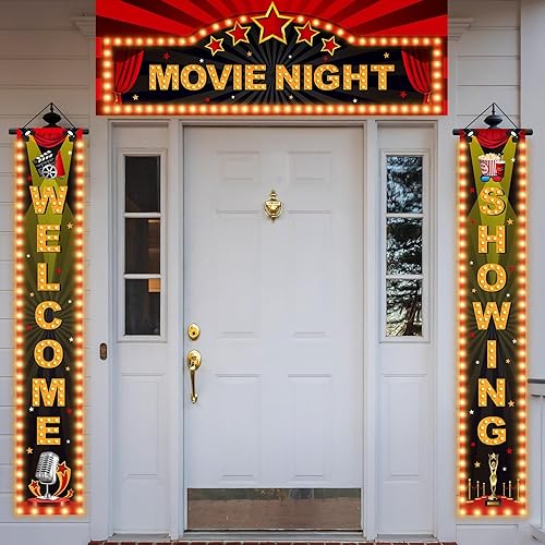 Letrero de 3 piezas con luz para cine y porche nocturno, letrero LED para decoración de fiesta temática de cine en el teatro, luces con texto en