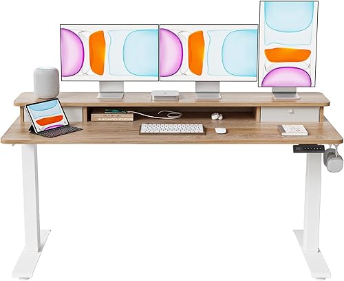 Miniatura 19 de BANTI Escritorio eléctrico de pie de 40 x 24 pulgadas con cajones dobles, mesa de pie ajustable en altura, escritorio de oficina en casa con estante