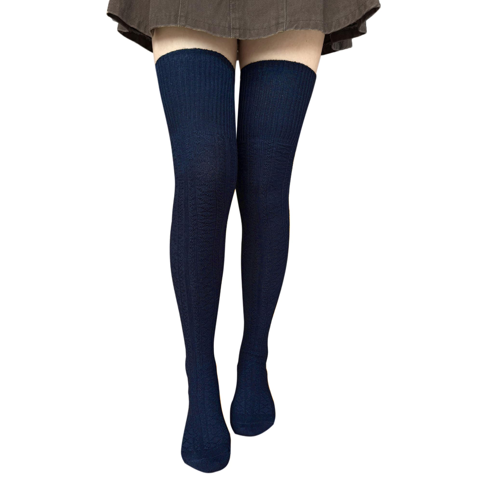 Photo 1 of Bestjybt Women Thigh High Socks Cotton Cable Knit Over the Knee Boot Stockings Long Warm leg Warmers (Navy)