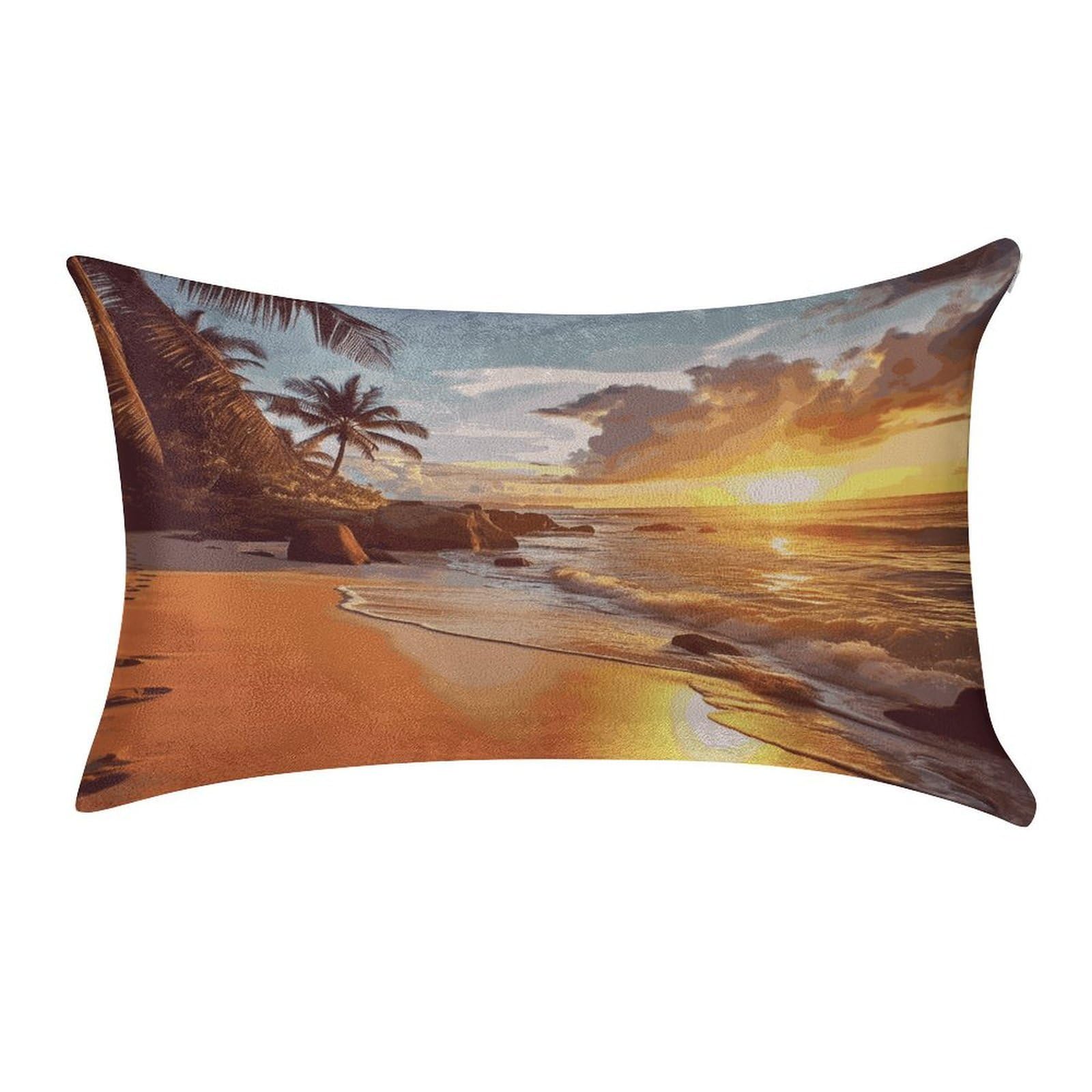 LDGSUPH Tropical Beach at Sunset Velvet Throw Pillow Covers Cozy Pillow Shams Pillowcases Detachable Pillow Cases Soft Cushion Cover with Zipper for Sofa Car Bed Pillow Protectors 12 "×20 "