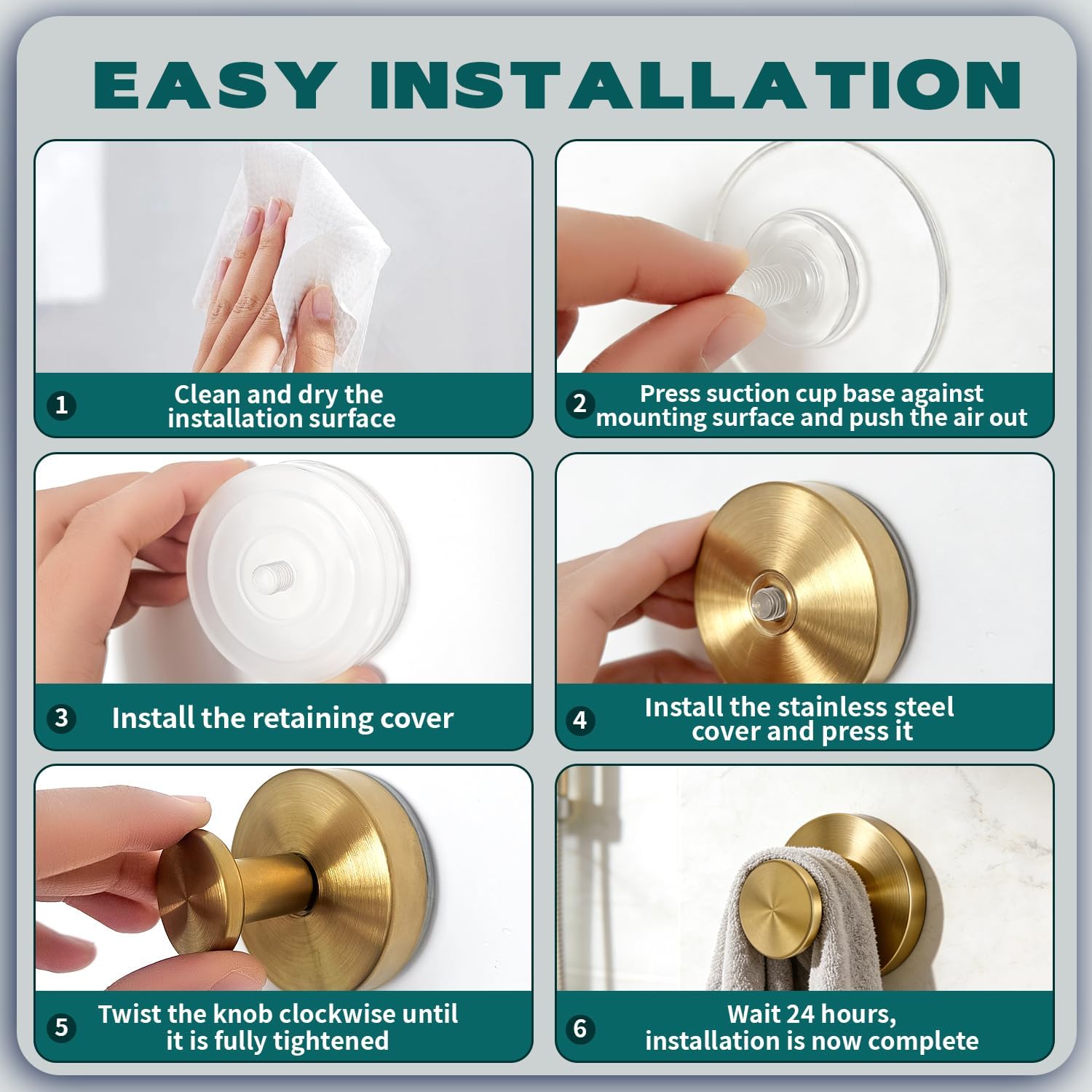 2026 Upgraded Suction Cup Hooks for Shower - Heavy Duty Matte Gold Bathroom Hooks for Glass Door, 2 Pack No Drill & No Damage Waterproof Hooks for Tile, Rustproof for Towels & Door Wreaths