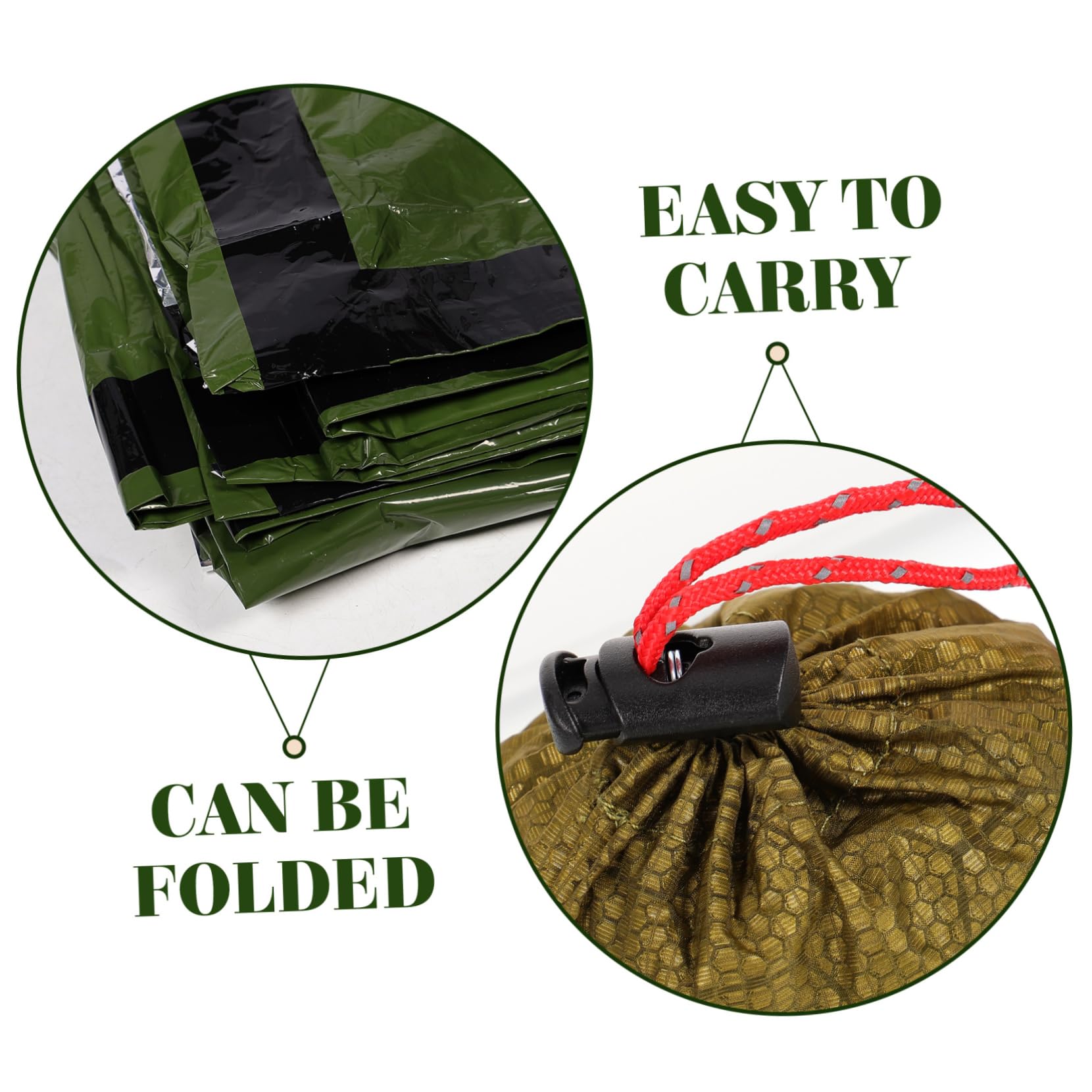 TOYANDONA Saco de Dormir de Emergencia frío Compacto Ligero cámping cálido Mantas de Emergencia térmica de Emergencia de Calentamiento PE película de Aluminio Verde