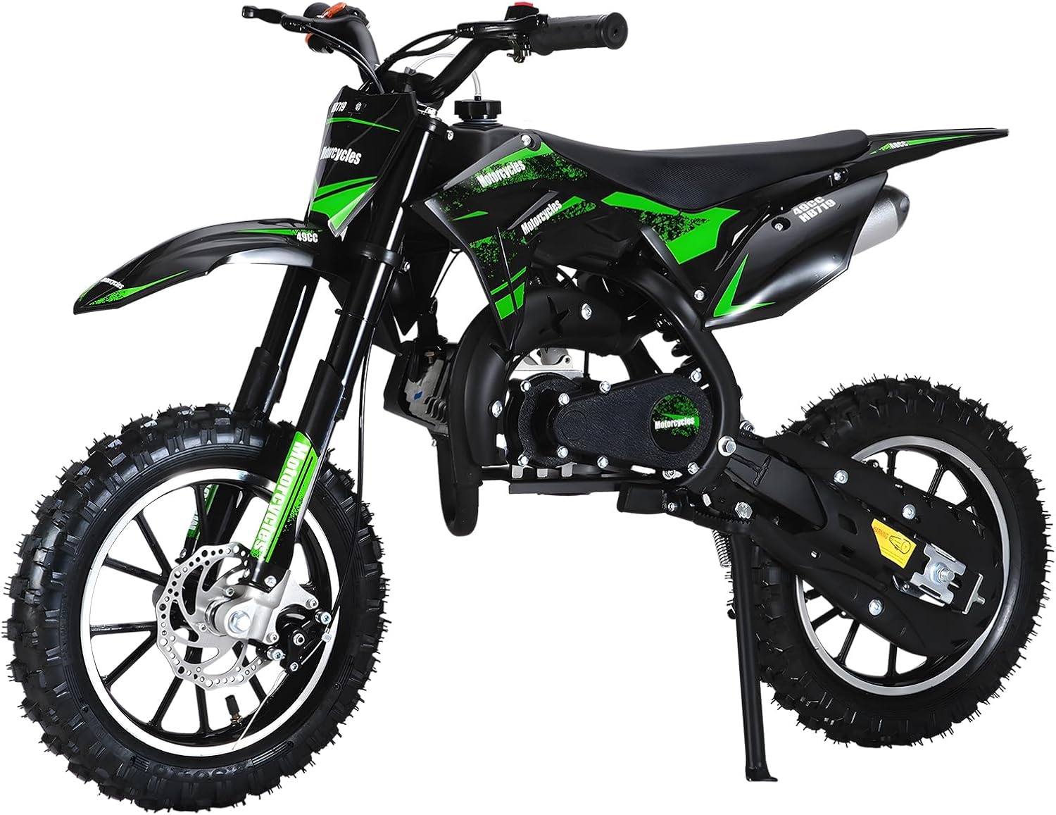 49CC Kids Dirt Bike, 2-Stroke Gas Powered Mini Motorcycle for Kids & Adults, Off-Road Pocket Bike with Front Rear Disc Brakes, 10" Knobby Tires, Shock Absorption, Easy Pull Start, Up to 35 MPH Green