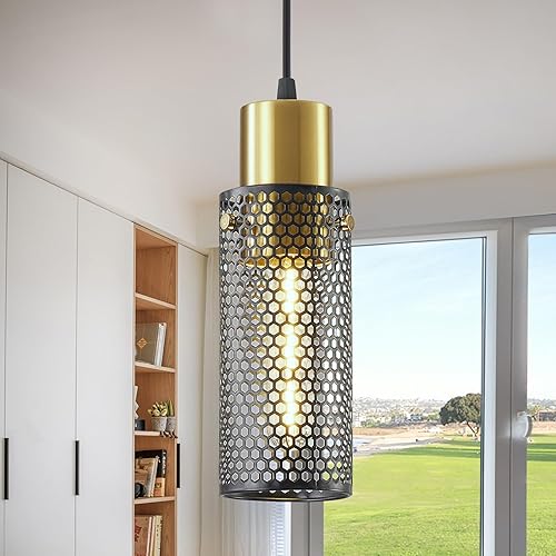 Iluminación colgante de cocina sobre isla, juego de 3, iluminación colgante de oro negro con bombilla LED moderna minimalista lámpara de cocina