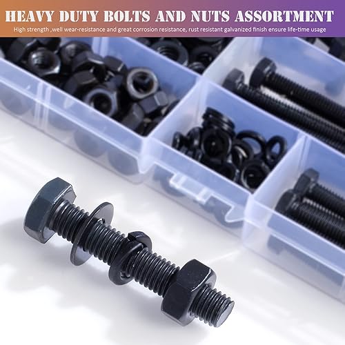 Vista 5 de Juego surtido de 224 tornillos y tuercas hexagonales M6 M8 M10 de alta resistencia, arandelas planas y de cerradura, acero de aleación de grado