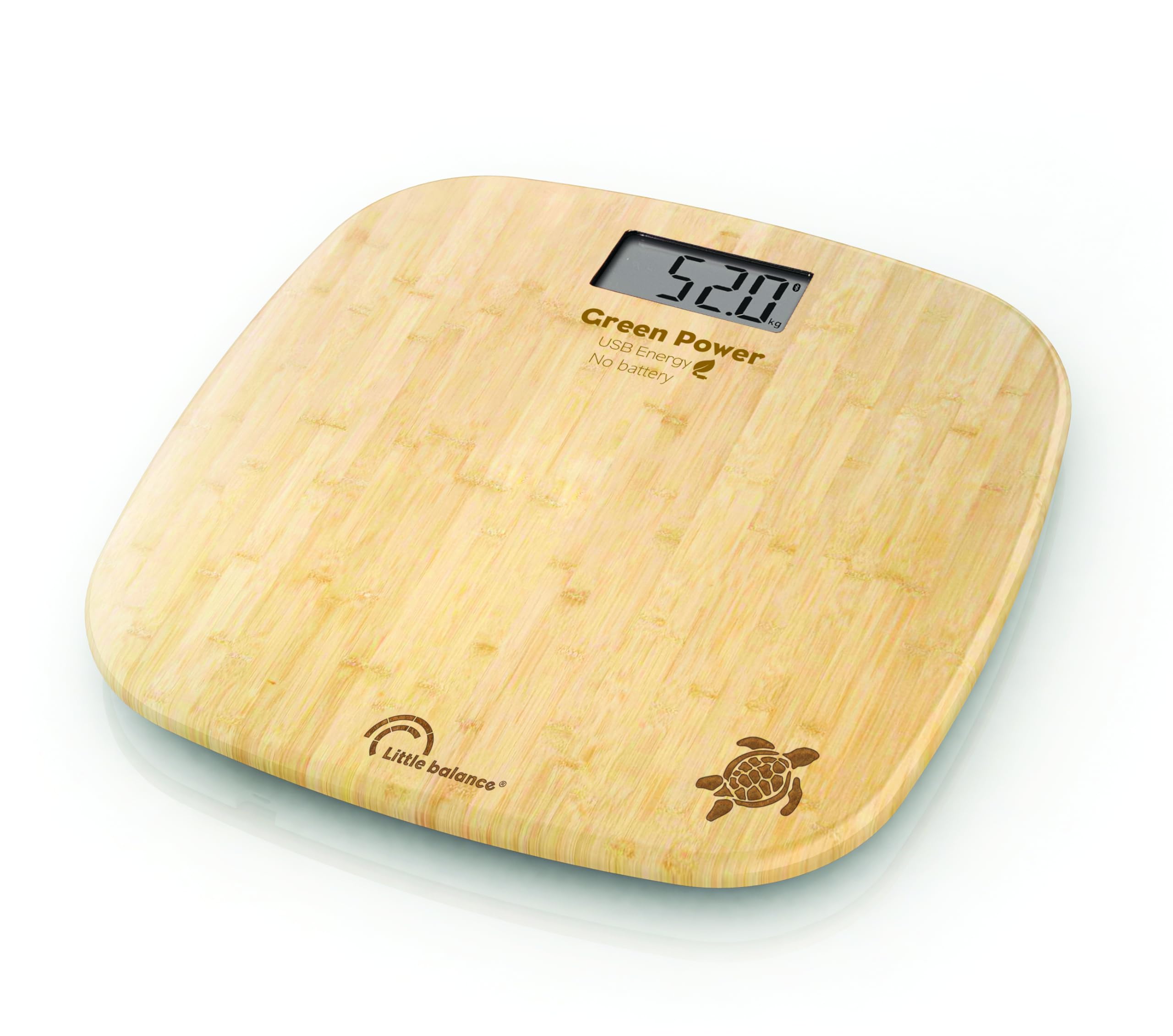 LITTLE BALANCE 8806 Bambou Tortue USB-C, Pèse-personne sans pile, Rechargeable USB-C, Réparable, 180 kg, Bambou véritable