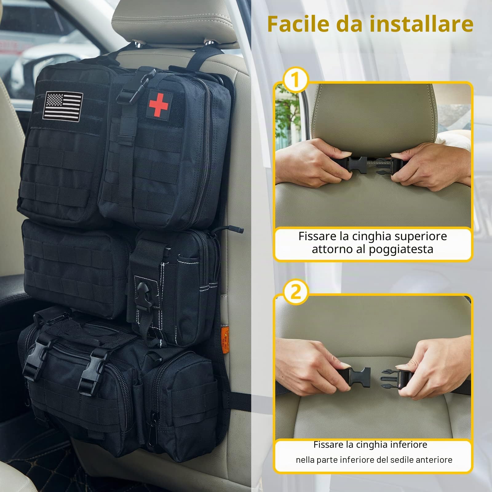 Organizer universale tattico per sedile posteriore auto, organizer tattico per veicoli Molle, con 5 tasche staccabili, per auto, camion, Ford, Jeep (nero)