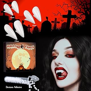 Vampire Teeth Fangs for Halloween Makeup, Realistic Werewolf Teeth for Kids Adult with Adhesive, Scary Fake Fangs Teeth for Halloween Vampire Party Accessories, Masquerade Horror Props Gift (3 Sizes)