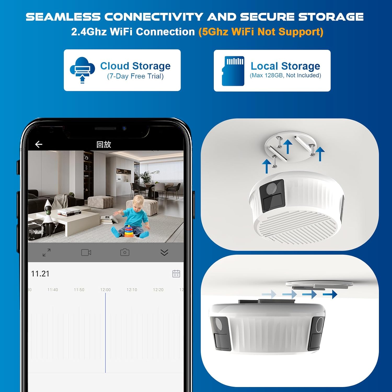Image showing cloud storage and local storage options for the camera.