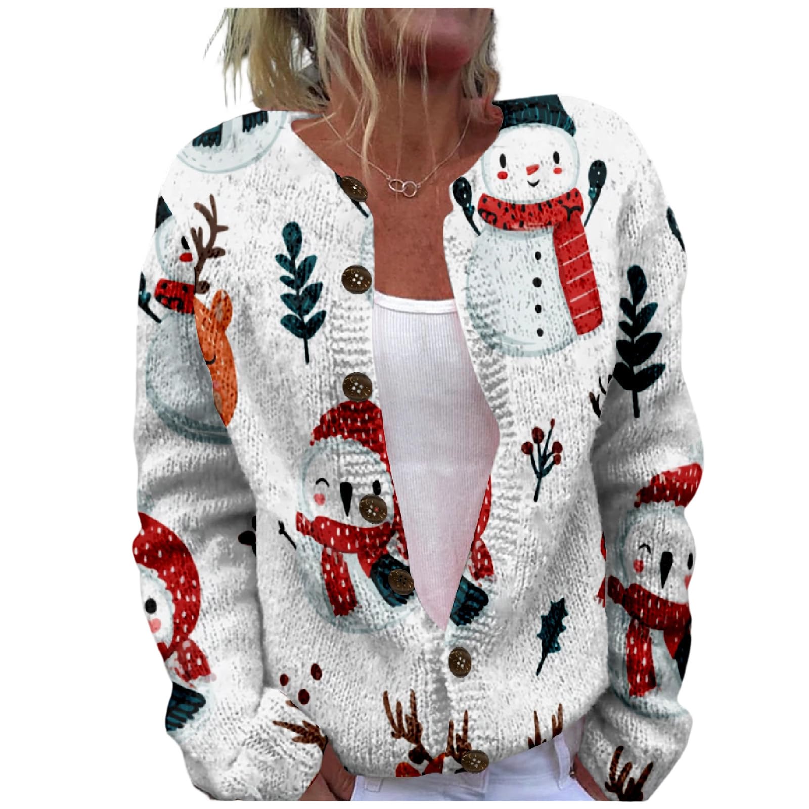 Costaric Christmas Cardigans Sweater for Women Fall Cute Funny Xmas Open Front Button Down Chunky Knitted Sweater Coat