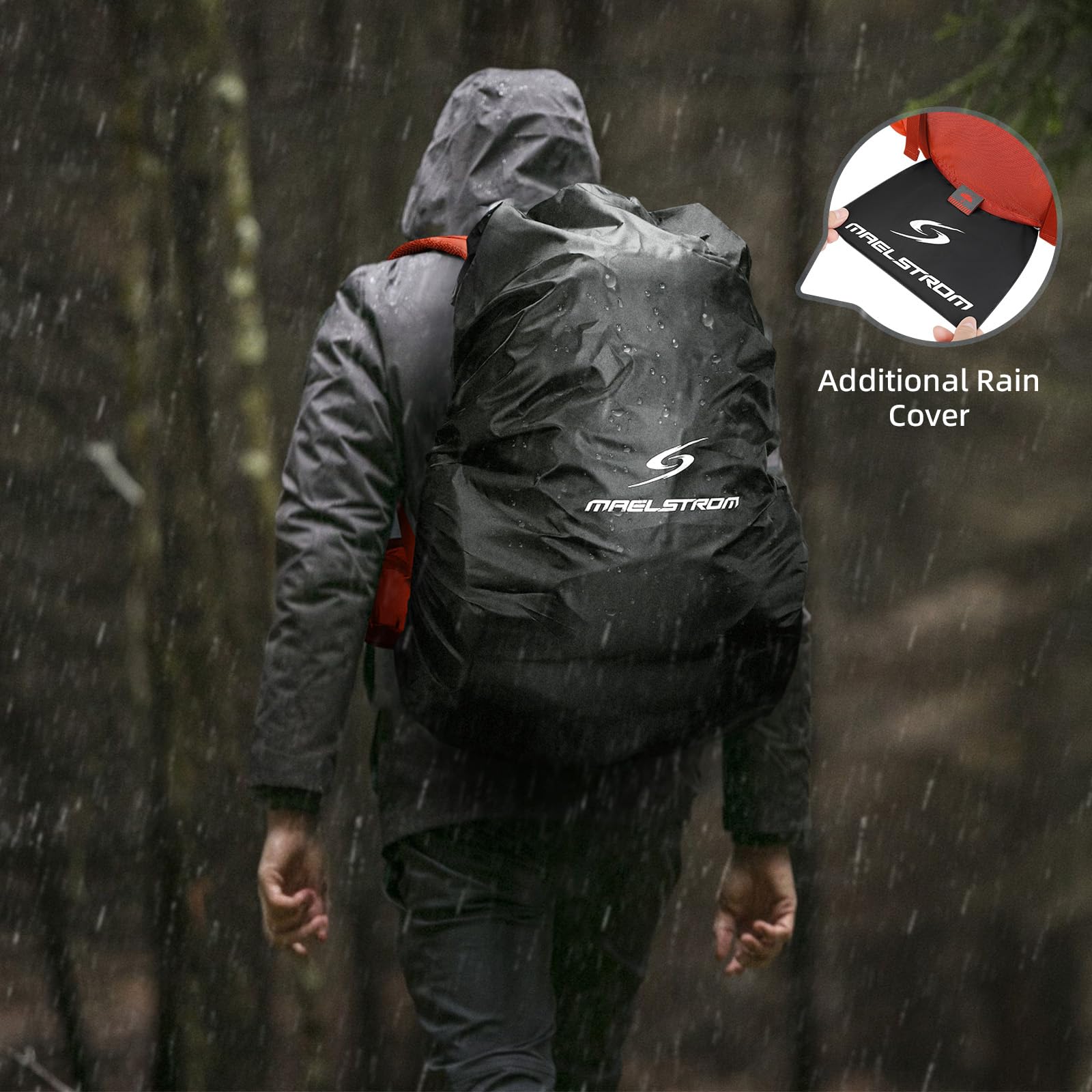 Maelstrom Hiking Rucksack 40L, Wasserdichter Wanderrucksack für Herren & Damen, Leichtgewichtiger Trekkingrucksack mit Regenschutz, Outdoor Rucksack für Camping, Wandern & Reisen - Orange | Regenschutz, hydratisierfähig, Stativgurte, Lastkompression, Über
