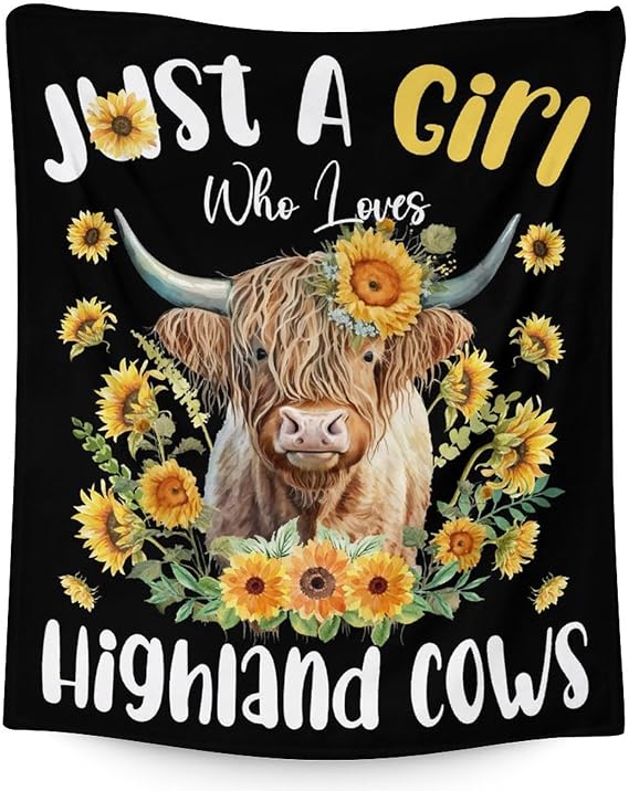 Highland Cow Blanket Gifts - 40x50 Inches Cute Throw Blanket for Girls - Black Soft Fuzzy Blankets for Bed, Couch & Living Room