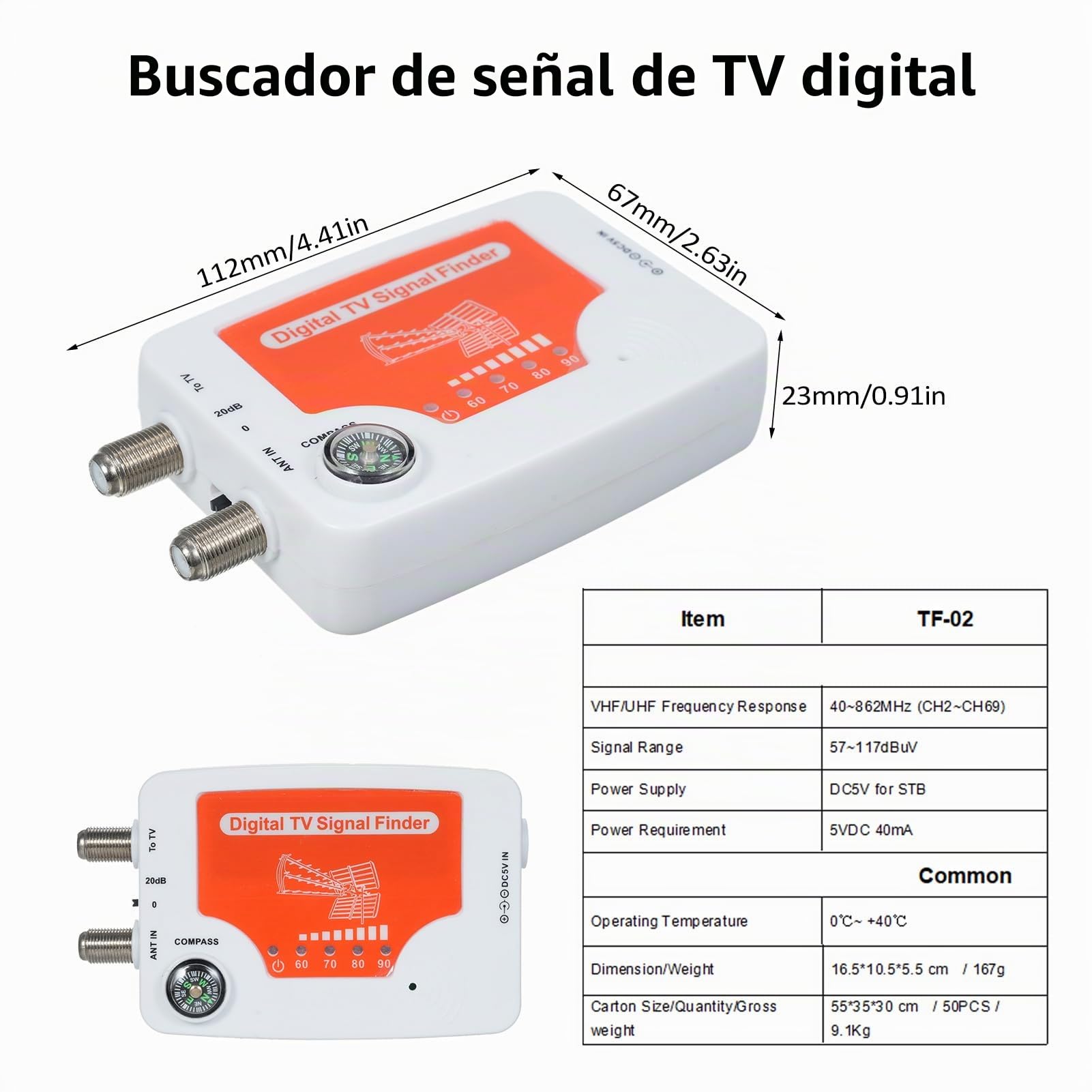 Detector de señal de TV digital Mini detector de señal Antena digital Antena de TV terrestre Medidor de potencia de señal Receptor Detector Medidor de potencia