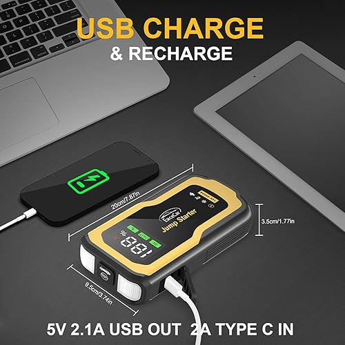 Miniatura 7 de Arrancador de batería de coche de 4000 A para todos los motores de gasolina y diésel de 10.0L, caja de arranque de batería portátil de 12 V con