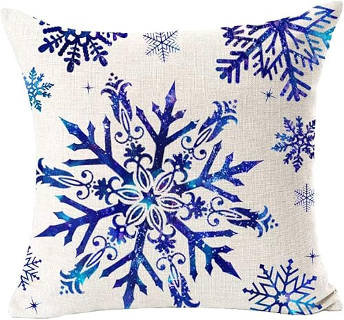 Miniatura 8 de Andreannie - Juego de 4 fundas de cojín de algodón para sofá, cuadrado, de 18 pulgadas, con diseño de copo de nieve, color rojo