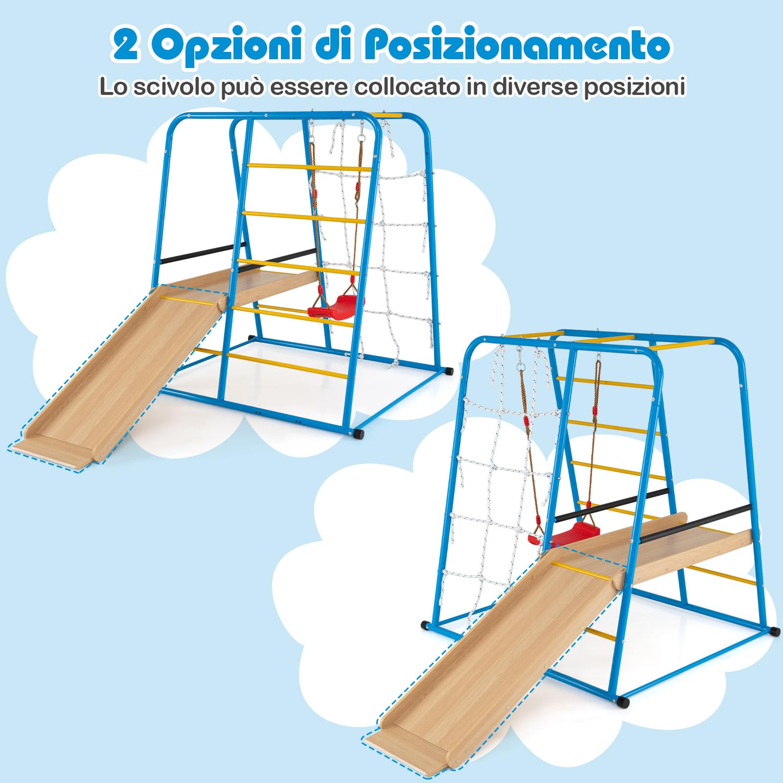 COSTWAY 6 in 1 Set da Arrampicata per Bambini con Scivolo e Altalena