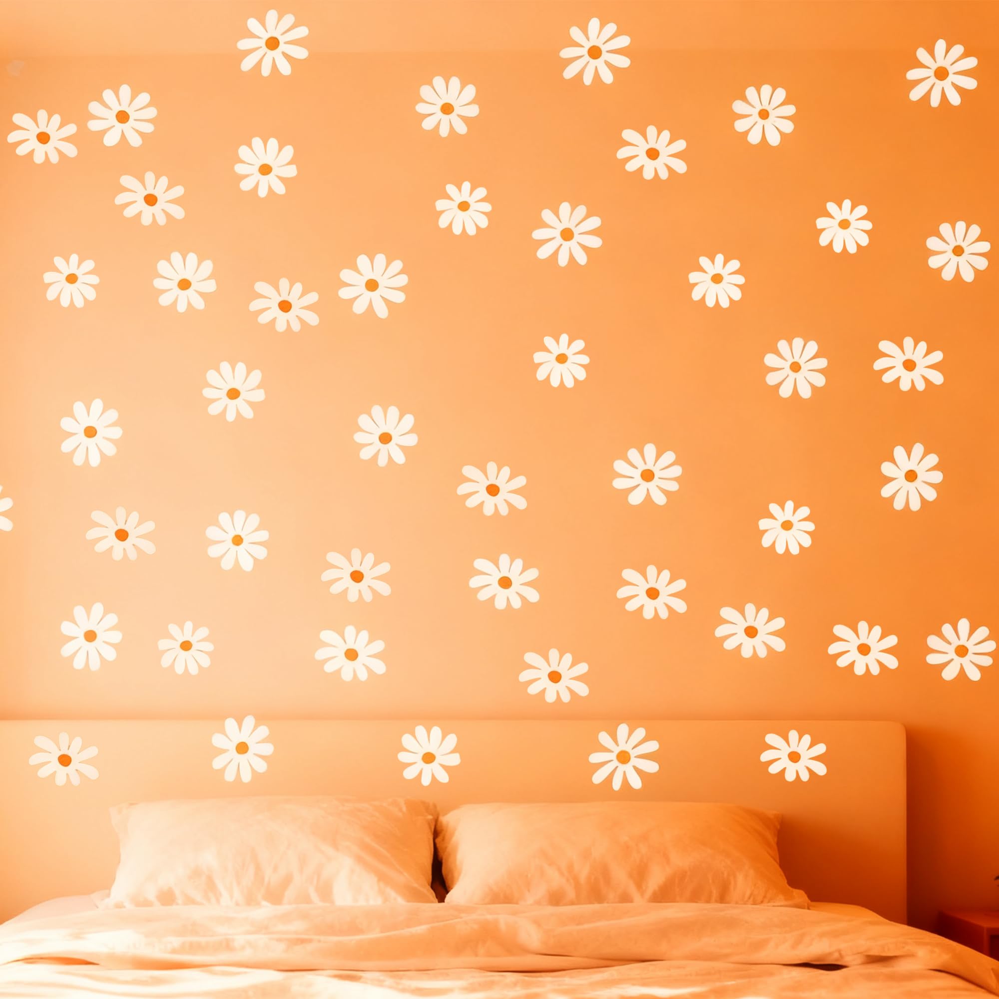 Wall Stickers, Daisy Wall Decals DWUENT Nordic Style White Floral Decor, Removable PVC Transparent Film Wall Art for Kids Bedroom, Living Room, Nursery & Commercial Space (8 Sheets, 15×20cm),48PCS