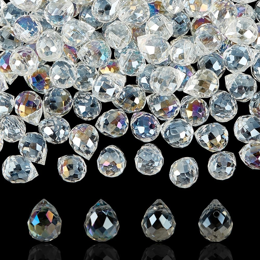 150Pcs Clear Teardrop Glass Beads 8mm Top Drilled Drop Spacer Beads Water Drop Faceted Bead Smooth Seed Bead for Bracelets Necklace Earring DIY Jewelry Making Craft